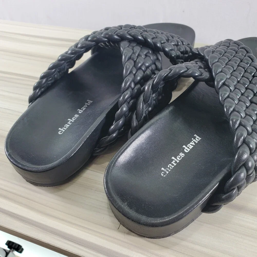 Sz 8 Charles David Defend Slippers Sandals Slip On Woven Braided Leather Slide - Picture 7 of 8